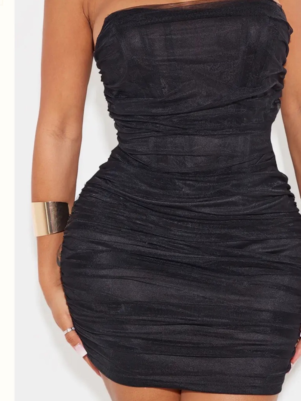 PrettyLittleThing Black Strapless Ruched Bodycon Mini Dress